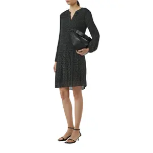 Women's Pleated Chiffon Flared Short Dress V-Neck COMMA image-6
