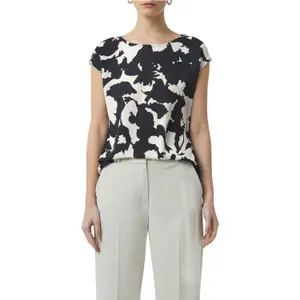 Women's Round Neck Bi-Material Viscose Jersey Blouse COMMA image-2