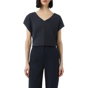 Women's Knitted Pattern V-Neck Jersey Blouse COMMA image-2
