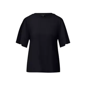 Women's Short Puff Sleeve Bi-Material Satin and Jersey Blouse COMMA image-0