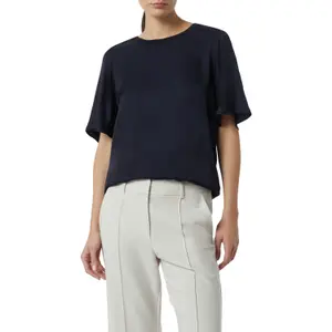 Women's Short Puff Sleeve Bi-Material Satin and Jersey Blouse COMMA image-2