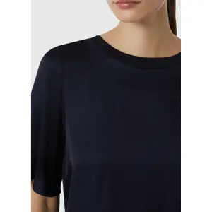 Women's Short Puff Sleeve Bi-Material Satin and Jersey Blouse COMMA image-3