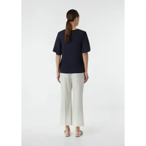 Women's Short Puff Sleeve Bi-Material Satin and Jersey Blouse COMMA image-4