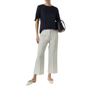 Women's Short Puff Sleeve Bi-Material Satin and Jersey Blouse COMMA image-6