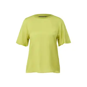 Women's Short Puff Sleeve Bi-Material Satin and Jersey Blouse COMMA image-0