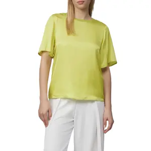 Women's Short Puff Sleeve Bi-Material Satin and Jersey Blouse COMMA image-2