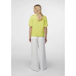 Women's Short Puff Sleeve Bi-Material Satin and Jersey Blouse COMMA image-4