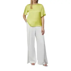 Women's Short Puff Sleeve Bi-Material Satin and Jersey Blouse COMMA image-6