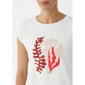 Women's T-Shirt with Sparkling Sequin Pattern and Dropped Shoulders COMMA image-3