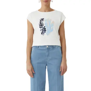Women's T-Shirt with Sparkling Sequin Pattern and Dropped Shoulders COMMA image-2