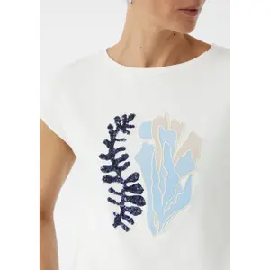 Women's T-Shirt with Sparkling Sequin Pattern and Dropped Shoulders COMMA image-3