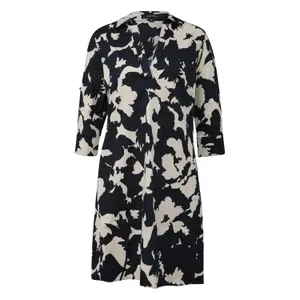 Short Printed Cotton Poplin Shift Dress with Shirt Collar Women COMMA image-0