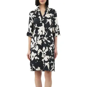 Short Printed Cotton Poplin Shift Dress with Shirt Collar Women COMMA image-2