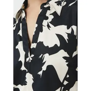 Short Printed Cotton Poplin Shift Dress with Shirt Collar Women COMMA image-3