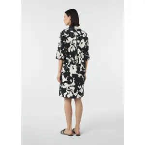 Short Printed Cotton Poplin Shift Dress with Shirt Collar Women COMMA image-4