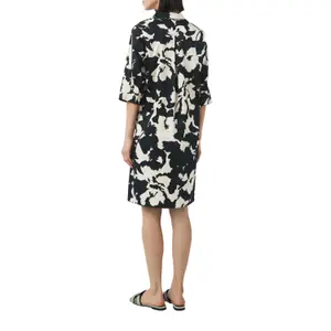 Short Printed Cotton Poplin Shift Dress with Shirt Collar Women COMMA image-5