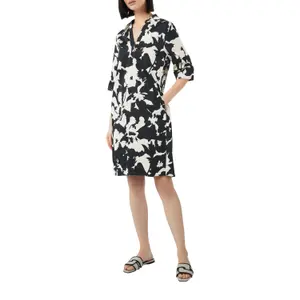 Short Printed Cotton Poplin Shift Dress with Shirt Collar Women COMMA image-6