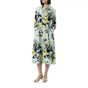 Women's Casual Midi Shirt Dress with Shirt Collar and 3/4 Sleeves COMMA image-6