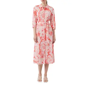Printed Viscose Midi Dress with Shirt Collar 3/4 Sleeves Women COMMA image-2