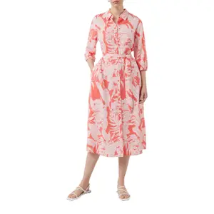 Printed Viscose Midi Dress with Shirt Collar 3/4 Sleeves Women COMMA image-6