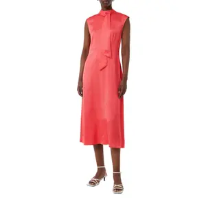Women’s Satin Mid-Length Flared Dress with High Neck and Slit COMMA image-2
