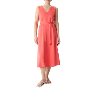 Mid-Length Satin Effect V-Neck Dress with Tied Belt for Women COMMA image-2