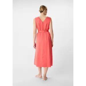 Mid-Length Satin Effect V-Neck Dress with Tied Belt for Women COMMA image-4