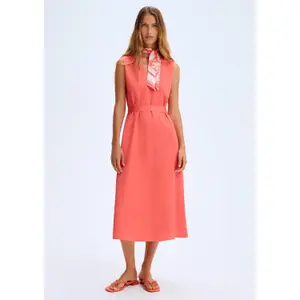 Mid-Length Satin Effect V-Neck Dress with Tied Belt for Women COMMA image-6