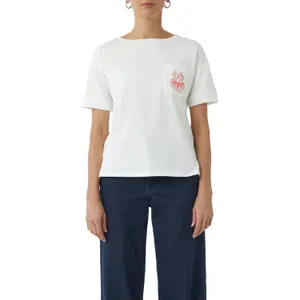 Women's Relaxed Fit T-Shirt with Chest Pocket and Embroidery COMMA image-2