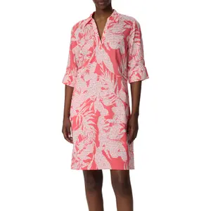 Short Printed Cotton Poplin Shirt Dress V-Neck Women COMMA image-2