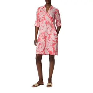 Short Printed Cotton Poplin Shirt Dress V-Neck Women COMMA image-6