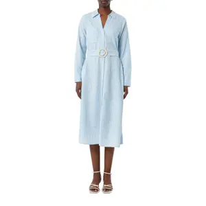 Belted Long Sleeve Midi Shirt Dress Women Linen COMMA image-2