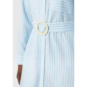 Belted Long Sleeve Midi Shirt Dress Women Linen COMMA image-3