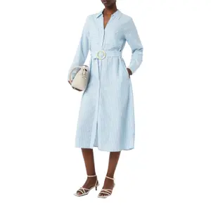 Belted Long Sleeve Midi Shirt Dress Women Linen COMMA image-6