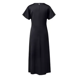 Women's Ruched Satin Midi Dress with Round Neck and Drop Shoulders COMMA image-1