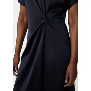Women's Ruched Satin Midi Dress with Round Neck and Drop Shoulders COMMA image-3