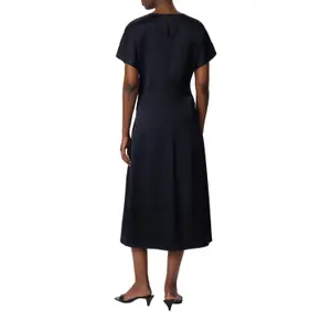 Women's Ruched Satin Midi Dress with Round Neck and Drop Shoulders COMMA image-5