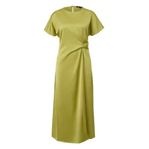 Midi Satin Dress with Gathered Round Neck and Zip Back Women COMMA image-0