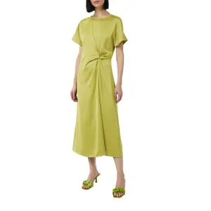 Midi Satin Dress with Gathered Round Neck and Zip Back Women COMMA image-2
