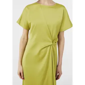Midi Satin Dress with Gathered Round Neck and Zip Back Women COMMA image-3
