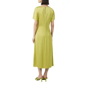 Midi Satin Dress with Gathered Round Neck and Zip Back Women COMMA image-5