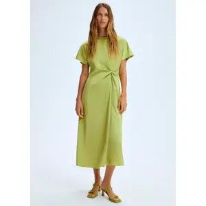 Midi Satin Dress with Gathered Round Neck and Zip Back Women COMMA image-6