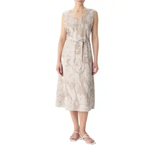 Womens Printed Satin Midi Dress with V-Neck and Tied Belt COMMA image-2