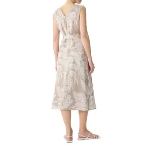 Womens Printed Satin Midi Dress with V-Neck and Tied Belt COMMA image-5