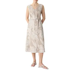 Womens Printed Satin Midi Dress with V-Neck and Tied Belt COMMA image-6