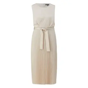 Women's Sleeveless Midi Satin Dress with Pleated Skirt and Tied Belt COMMA image-0
