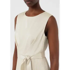 Women's Sleeveless Midi Satin Dress with Pleated Skirt and Tied Belt COMMA image-3