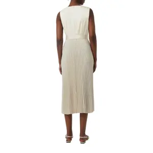 Women's Sleeveless Midi Satin Dress with Pleated Skirt and Tied Belt COMMA image-5