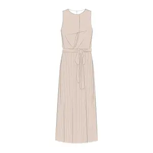 Women's Sleeveless Midi Satin Dress with Pleated Skirt and Tied Belt COMMA image-6