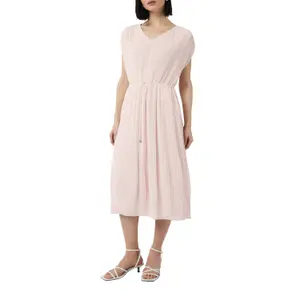 Sleeveless Pleated Chiffon Midi Dress with V-Neck Elasticated Waist Women COMMA image-2